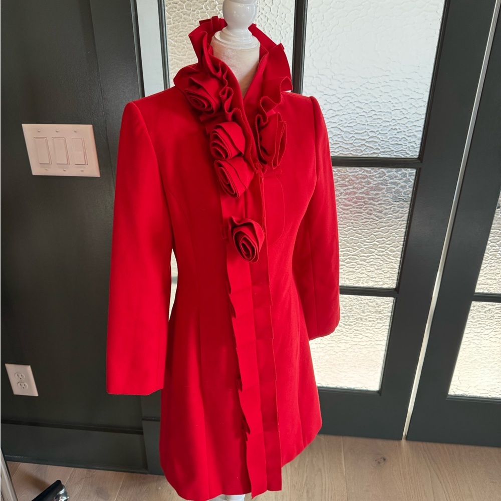 “Pink Martini” Red Rose Trench Coat